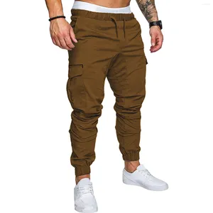 Männer Hosen Mode Lässig Einfarbig Multi Tasche Cargo Kordelzug Elastische Taille Lose Street Hip Hop Hosen