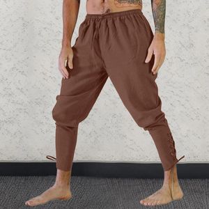 Calças masculinas gótico renascentista com tiras confortáveis elegantes retro leggings cor sólida cordão elástico na cintura
