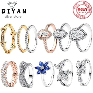 Authentic fit pandora rings charms charm Luxury Sparkly flower drop ring