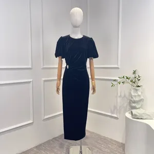 Party Dresses Self Original 2023 Women Potrait Black Midi Dress Side Cut Fall Winter High Quality Graceful Short Puff Sleeve Clothing