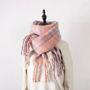 Lenços engrossados imitação cashmere cachecol para mulheres inverno cor misturada pashmina térmica quente borla cobertor acessórios de moda