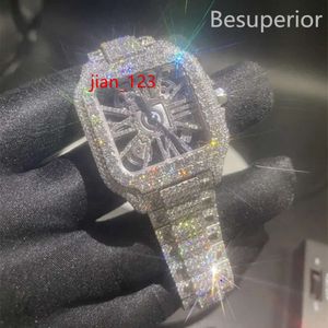 Lüks Moissanite Diamond Watch Buzlu Out Watch Designer Mens Erkekler İçin İzle Yüksek kaliteli montre otomatik hareket saatleri orologio. Montre de Luxe I40