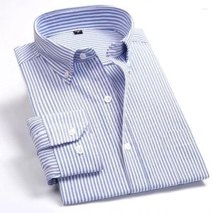 Mäns casual skjortor randiga oxford snurrar långärmad skjorta blå bekväm andbar krage -knapp design 2023 vårhöst