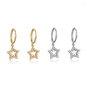 Hoop Earrings RYJU 925 Sterling Silver Sparkly Iced Out Cubic Zircon Star Huggie Ear Piercing Earring For Sexy Women Girl Teens Gift