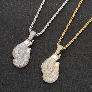 New Arrived Micro inlaid Zircon Boxing Gloves Pendant Necklace Mens 14k Gold Chains Hip Hop Jewelry310H