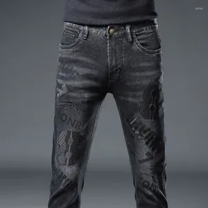 Jeans Masculinos Estação Europeia Primavera E Outono Calças Bordadas Stretch Casual Impresso Calças Slim