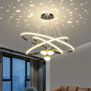 Lustres modernos anéis lustre de teto céu estrelado ajustável iluminação interior alto brilho para sala de estar jantar