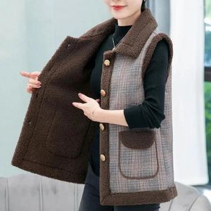 Women's Vests 2023 Large Size Bust Faux Lamb Hair Waistcoat Vest Autumn V-neck Single-breasted Solid For Mother Women V109