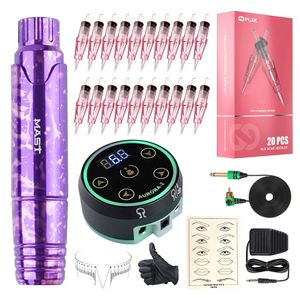 Mastro tatuagem p10 rca máquina rotativa caneta kit de maquiagem permanente com display led fonte alimentação wjx cartucho suprimentos conjunto 231229