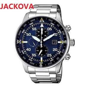 Top qualidade bom modelo quartzo moda mens relógios cronômetro data automática grande completo funcional popular aço inoxidável preto azul dial157L