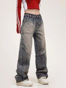 Jeans da uomo American Retro Tie Dye Washed Men Lovers High Street Streetwear Pantaloni larghi Y2k alla moda Pantaloni in denim dritti