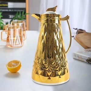 Fiaschette 1pc Golden 0.8L Caffettiera isolata Stile arabo mediorientale Acqua calda con bottiglia di rivestimento in vetro isolante di lunga durata