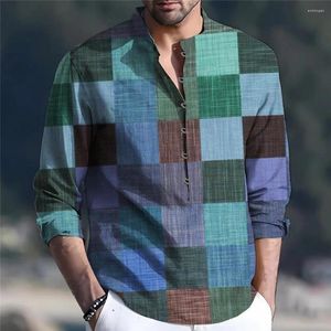 Men's Casual Shirts Men Linen Shirt Stand Collar Versatile Button-down Classic Retro Design Stylish Spring Autumn Tops For Male