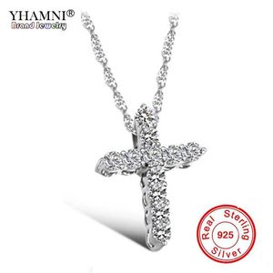 YHAMNI Luxury Original 925 Sterling Silver Cross Pendant Necklace Princess Luxury Diamond Necklace Pendant for Ladies and Women N12609