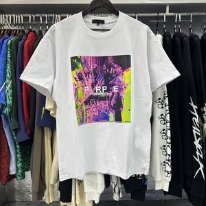 Lila Hemd Herren-T-Shirt Designer-T-Shirt Grafik-T-Shirt Kleidung Baumwollhemden Graffiti böser Spaß Farbdruck Skizze Ölgemälde Muster Straße Graffiti LooseH6FF