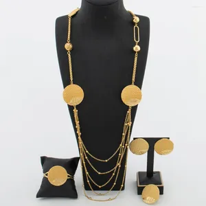 Necklace Earrings Set 18k Gold Color Jewelry For Weddings Women Fashion Clip And Long With Bracelet Ring Bride Banquet