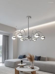 Lustres modernos candelabro de teto para sala de estar quarto estudo cozinha ilha prata cromo decoração de casa luminária com controle remoto