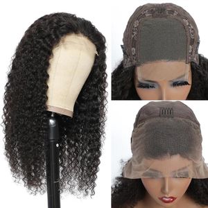 Perucas de cabelo humano virgem fechamento de laço peruca dianteira para mulheres negras corpo de água onda profunda kinky encaracolado em linha reta com frontal molhado e ondulado pré p