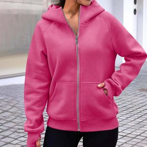 Hoodies femininos moda casual hip hop casaco 2023 outono/inverno europa e américa cor sólida com capuz zíper camisola de pelúcia