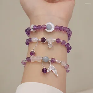 Strand Natural Amethyst Moon Fashion Shiny Stone Beads Elasticity Rope Bracelets For Women Jewelry