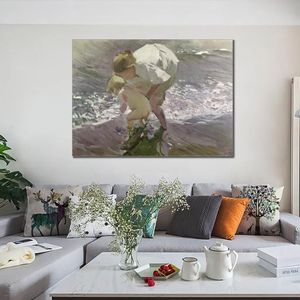 Paintings Spanish Countryside Canvas Artwork Bathing on The Beach Joaquin Sorolla Y Bastida Painting Handmade High Quality Rest Room Decor