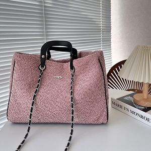 Tasarımcı çantası, yün tote çantası, plaj çantası, kadınların tek omuz taşınabilir alışveriş çantası, büyük kapasite, minimalist zincir çantası, crossbody çanta