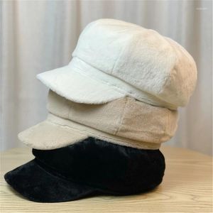 Berets peludo chapéu de pelúcia para mulheres meninas casual pintor boné à prova de vento motorista adulto tempo frio taxista quente cocar