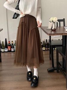 Skirts Personalized Multi-layer Drape Gauze Streamer Elastic Waist Skirt Fairy A- Line High-end Mid-length Pleated