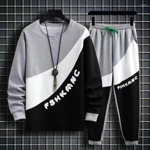 Men's Tracksuits Men Polyester Sports Suit Autumn Winter Waffle Casual Long Sleeve Colour Combination Drawstring Pants For Teenagers