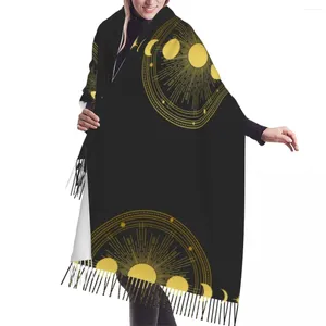 Lenços Composição Abstrata com Órbitas da Lua do Sol e Estrelas Lenço Inverno Longo Grande Borla Soft Wrap Pashmina