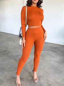 Women's Two Piece Pants LW Knitted Sweate Suits Autumn Winter Thickened Skinny Pieces Solid Casual Dropped Shoulder Keep Warm Teddy Set