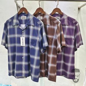 Men's Casual Shirts 23SS CHECK SHIRT WACKO MARIA Checkered Hawaiian Short Sleeve Mens