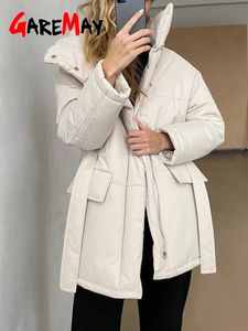 Parkas warme Frauen Winter Parkas 2022 übergroße gerade dicke Knopf lässige Baumwoll -Mantel weiche beige Jacke mit Gürtel für Frauen