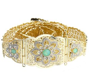Pasy Sunspicems Złoty srebrny kolor marokowy pasek kaftanowy dla kobiet metalowy łańcuch Regulowany długość Mint Green Stone Arabi Arab Waist6002891