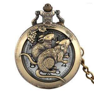 Orologi da tasca Orologio al quarzo Zodiaco cinese tradizionale Topo Numeri arabi Orologio analogico Collana con ciondolo Scheletro Regali unisex