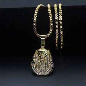 Men's African Jewelry Zinc Alloy 18K Gold Plated Egyptian Pharaoh Pendant Necklace 30 Box Chain Hip Hop215t
