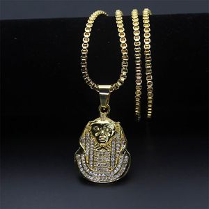 Heren Afrikaanse Sieraden Zinklegering 18K Vergulde Egyptische Farao Hanger Ketting 30 Box Chain Hip Hop215t