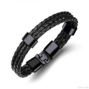 The cheapest Multi-layer Genuine PU Leather Men Bracelet Creative Titanium Steel Leather Bracelet Stainless Steel Charm Bang248W