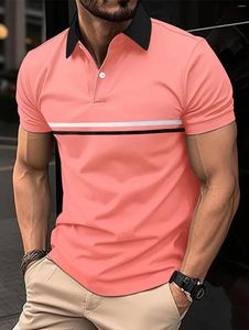 Polos masculinos 2024 verão moda multi-cor lapela listrada magro negócio casual camisa polo