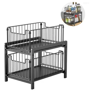 Armazenamento de cozinha especiarias garrafa jar rack gaveta deslizante 2 camadas organizador de especiarias pull-out multi-purpose para sob pia armário