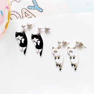 Orecchini con perno Coppia 2023 Moda Simpatico Gatto Bianco Nero Appendere Smalto Kitty Piercing All'orecchio Delle Donne Ragazze GioielliStud Effi22244F