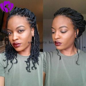 Wigs High quality kinky twist brazilian full lace front wig Short Bob Wig Synthetic Heat Resistant Black Brown Box Braid Wigs for Black