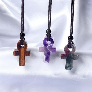 Naszyjniki wiszące 5pcs hurtowy kamień naturalny kryształowy agat Anka krzyżowy w kształcie tkanego artystycznego naszyjnika dla mężczyzn i kobiet