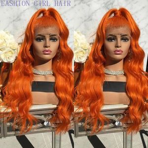 Peruki Wysoka temperatura Fibre 360 ​​koronkowe pomarańczowe peruki włosy długie naturalne fala ciała blondynka/biała/czerwona syntetyczna koronkowa peruka dla kobiet Afryka