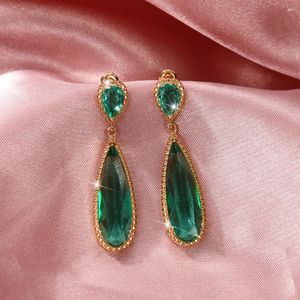 Dangle Earrings Bohemian Big Water Drop Stone For Women Antique Gold Color Green Purple Crystal Long Pendant Earring Wedding CZ