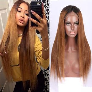 Wigs Brazilian Ombre Straight Full Lace Human Hair Wigs With Baby Hair 150 Density 1B/27 Blonde Pre Plucked Glueless 360 Full Lace Wig