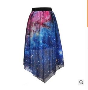 Saia nova moda galáxia estrelas digital impresso saias femininas high street celebridade irregular longo chiffon saia à venda