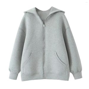 Women's Hoodies Women Fashion Grey Neoprene-Effect Hooded Longline Jacket With Long Cuffed Sleeves Front Pockets Outerwears