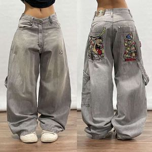 Street Hip Hop Retro Fashion Casual Loose Big Pocket Jeans Haruku High Waist Straight Wide Leg Trousers Baggy Pants