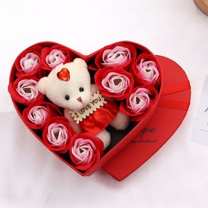 Criativo festa favor sabão flor em forma de coração pequeno urso rosa caixa de presente dia dos namorados presente do dia das mães rosa flor presente de aniversário